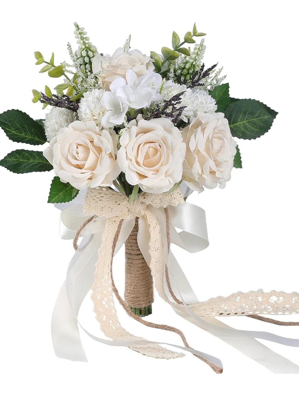 Wedding Bouquets for Bride, Bridesmaid,White Champagne Artificial Roses Flowers